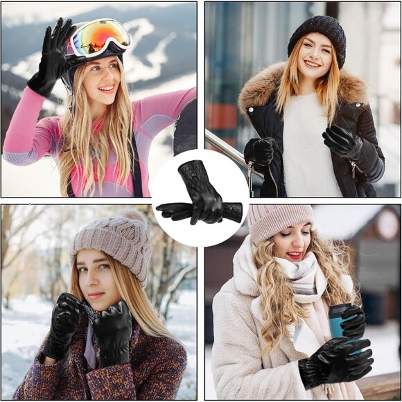 Long Keeper Women Black Winter Soft Warm Lined Touchscreen Texting Leather Glove - Picture 7 of 8